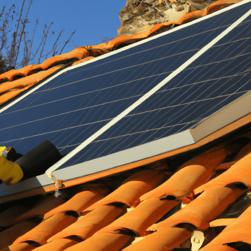 Photo du toit d'une maison à Nîmes avec un couvreur installant des panneaux solaires pour un meilleur rendement.